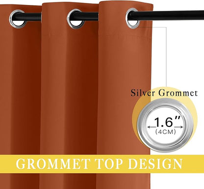 NICETOWN Burnt Orange Blackout Curtains for Bedroom/Living Room 132 Inch Length - Thermal Insulated Room Darkening Grommet Top Window Curtains (100 by 132 - Inch, 1 Panel)