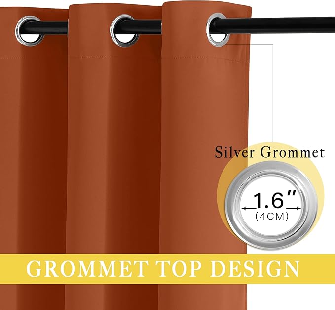 NICETOWN Blackout Room Divider Curtains for Sliding Glass Doors 102 Inches Long 1 Panel, Extra Wide Curtains for Doorway Patio Bedroom Living Room (Burnt Orange, 80Wx102L, 1 Panel)