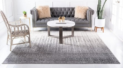 Unique Loom Del Mar Collection Area Rug - Jennifer (6' 1" Square, Gray/ Black)