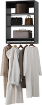 Medium Double Hanging Closet Unit, Modular Closet System, Wood Closet System Organizer with Storage for Walk In Closets, Clothing Rack Closet for Hanging Clothes, Bedroom, Black, 22.5"W
