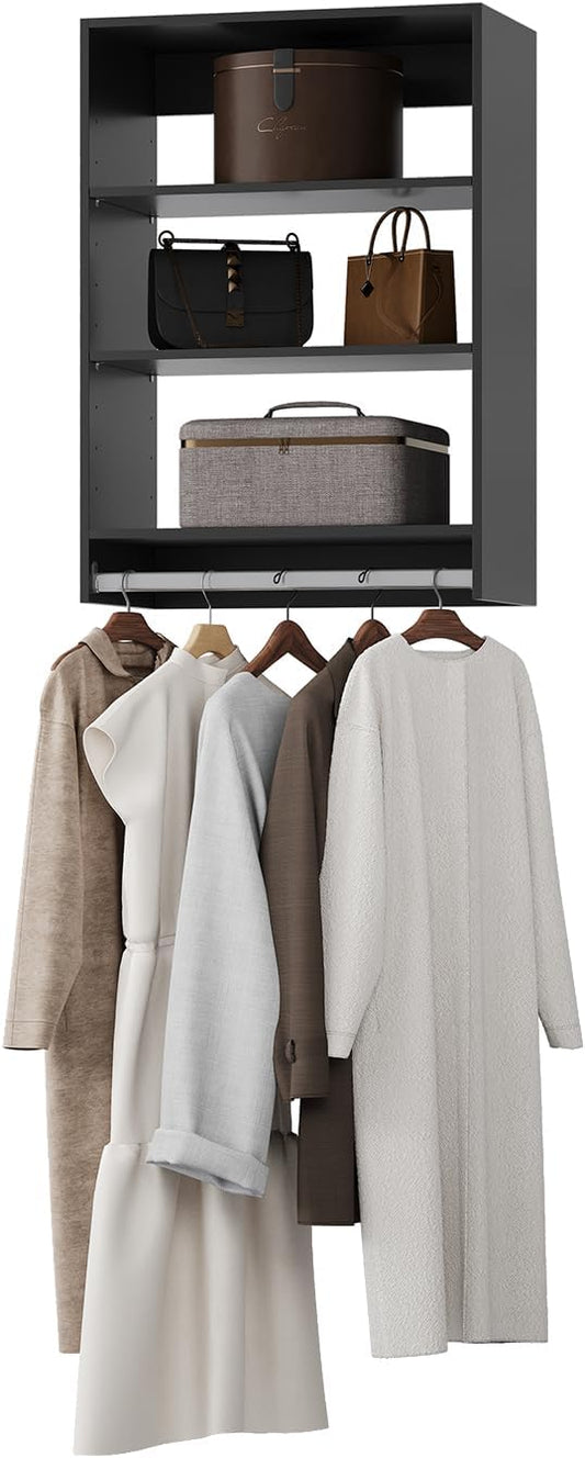 Medium Double Hanging Closet Unit, Modular Closet System, Wood Closet System Organizer with Storage for Walk in Closets, Clothing Rack Closet for Hanging Clothes, Bedroom,Black, 31.5" W