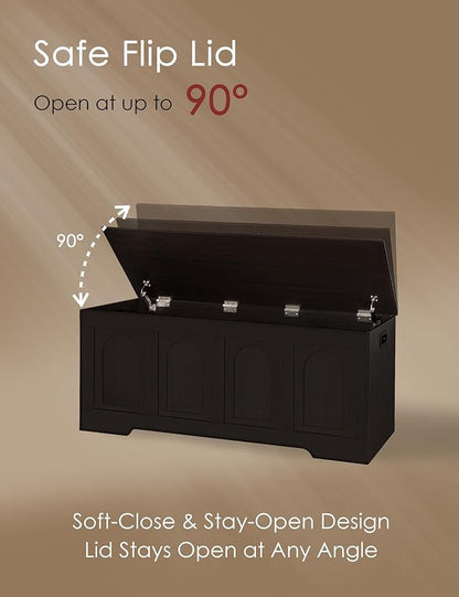 DINZI LVJ Storage Chest, 50” Extra Large Storage Bench with 2 Safety Hinges, Wooden Toy Box with Flip-Top, Large Trunk for Living Room, Playroom, Easy Assembly, Espresso