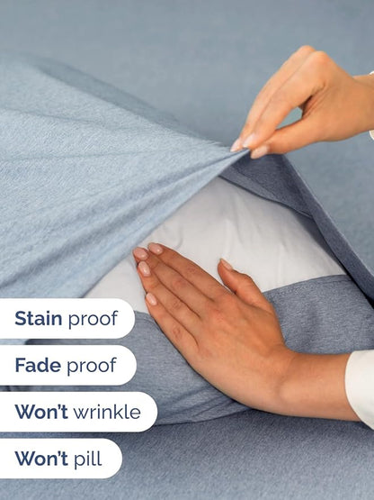 Extra Deep Twin XL Sheet Set - 4 Piece Breathable & Cooling Sheets - Hotel Luxury Bed Sheets Set - Easy Fit - Soft, Wrinkle Free & Comfy Sheets Set - Heathered Blue Sheet Set with Extra Deep Pockets