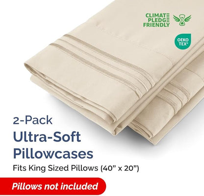 King Pillow Cases Set of 2 - Ultra Soft Hotel Quality Pillowcase Covers - Comfy, Cozy & Wrinkle Free - Shrinkage, Stain and Fade Resistant - Machine Washable Pillow Protectors - 2 Piece Set - Wheat