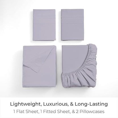 Mellanni Twin Sheet Set - 4-Piece Iconic Collection Bedding, (Including 2 Pillowcases), 16-Inch Deep Pocket, Easy Care, Extra Soft, Cooling Sheets, Brushed Microfiber - Lavender