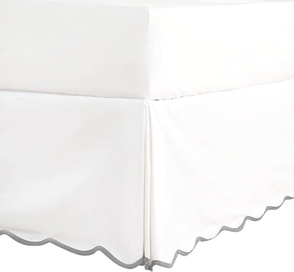 HIG Off-White Chic Twin XL Bed Skirt - Easy Fit Scallop Edge Pleated Bedskirts, 14 Inch Drop Anti-Slip Dust Ruffle, Thick Fabric for Enhanced Privacy, Pre-Washed for Long-Lasting Use(N60022)