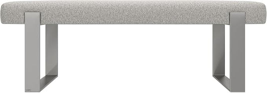 VANT Upholstered Bed Bench - Faux Merino Wool Grey - Brushed Nickel - Contemporary Modern, Bedroom Bench Seat, Hallway, or Entryway