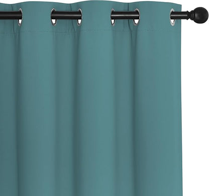 NICETOWN Blackout Window Curtain 90 inch Length - Room Darkening Thermal Insulated Grommet Large Window Treatment Light Blocking for Bedroom/Doorway (Sea Teal, 1 Panel, W52 x L90)