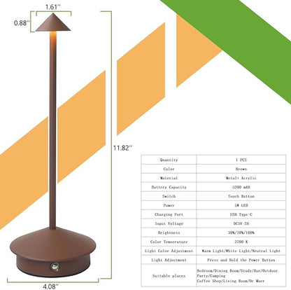 Cordless LED Table Lamp, Rechargeable 5200mAH Battery Operated Lamp for Decor, 3 Color Stepless Dimming Desk Lamps, for Restaurant, Bedroom, Outdoor Camping, Coffee Shop, Night Light