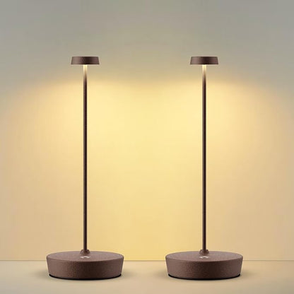 2Pack Cordless LED Table Lamp，Rechargeable Battery Desk Lamps, 3 Color Stepless Dimmable Metal Battery Table Lamps, Portable Waterproof Table Light for Indoor/Outdoor/Restaurant