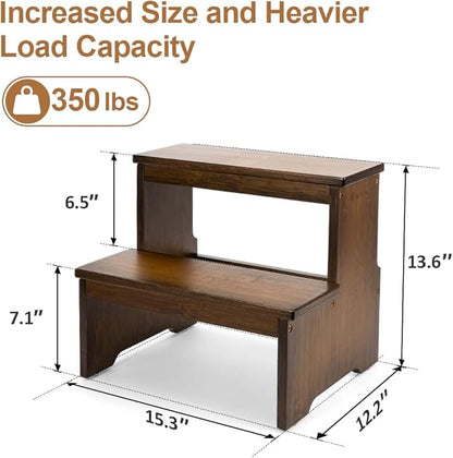 StrongTek Bamboo Two Step Stool for Adults and Kids, Bed Stepstool with Anti-Slip Bottom, Heavy Duty for Kitchen, Bathroom, Bedside Step Stool, Wooden Step Stairs 350 lbs Capacity