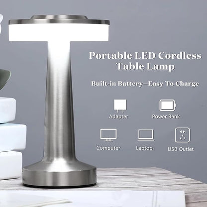 VIHOSE Cordless Table Lamps LED Portable Rechargeable Table Lamp with Touch Sensor 3 Color Dimming up to 15 Hours Battery Desk Light for Restaurant Nursery Living Room(Silver,12 Pcs)
