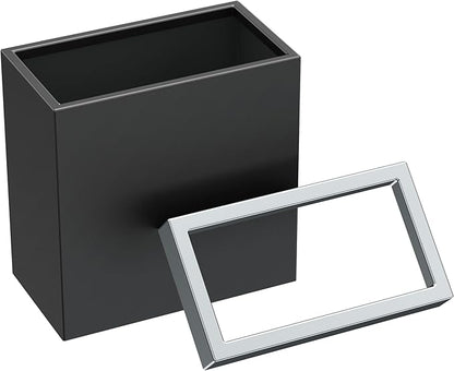 Gatco Modern Rectangle Wastebasket, Matte Black and Chrome Combo - Stainless Steel Trash Can with Removable Lid, Leakproof, 3 Gallon Capacity for Bathroom, Bedroom, Kitchen, or Office
