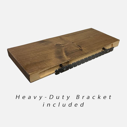 URBANDI, Rustic Floating Shelves, Set of 2, Hidden Bracket, Solid Wood, Heavy Duty, Wall Mounted Shelves, (Grey, 12Wx8D)
