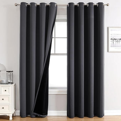 ChrisDowa 100% Blackout Curtains 102 inch Long for Bedroom with Black Liner, 2 Thick Layers Total Blackout Thermal Insulated Grommet Window Curtains 2 Panels Set (Dark Grey, 52 x 102 Inch)