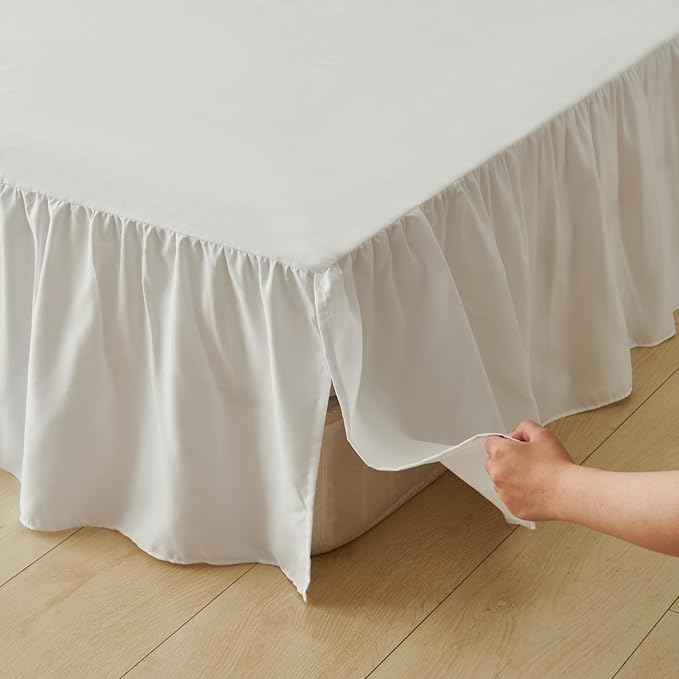 Bed Skirt Twin Size Ruffled Bed Skirt with Split Corners, Bed Skirts 18 Inch Drop, Bed Skirting with Platform, White, 18'' Twin