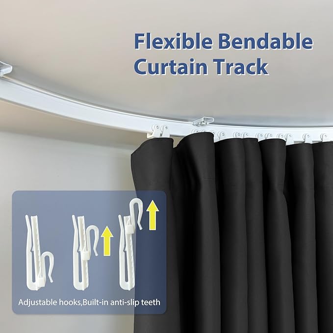 Room Divider Ceiling Mounted Curtains Track Sets Extra Wide Blackout Curtain Flexible Tracks for Bedroom Privacy Partition Separator, 1 Panel Black Drape and White Rail, W8.3 x H10ft