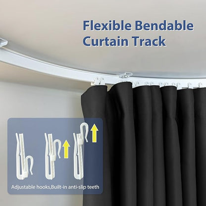 Room Divider Ceiling Mounted Curtains Track Sets Extra Wide Blackout Curtain Flexible Tracks for Bedroom Privacy Partition Separator,1 Panel Black Drape and White Rail, W12.5 x H10ft