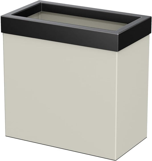 Gatco Modern Rectangle Wastebasket, Matte Pearl and Matte Black Combo - Stainless Steel Trash Can with Removable Lid, Leakproof, 3 Gallon Capacity for Bathroom, Bedroom, Kitchen, or Office
