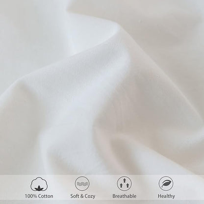 MooMee Fitted Bottom Sheet Only 100% Washed Cotton Linen Like Textured Breathable Durable Soft Comfy Deep Pocket Fits Mattress up to 17" (Off White, King)