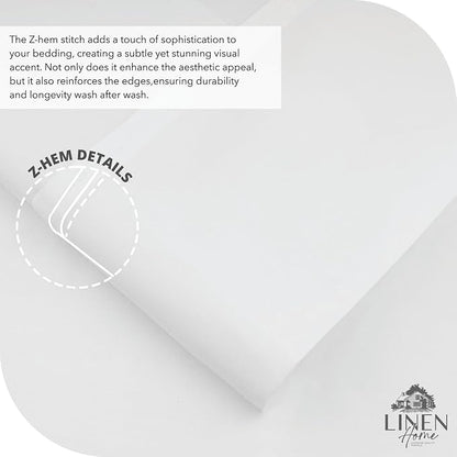 Linen Home 100% Cotton Percale Sheet Set, Queen Size, White, Deep Pocket, 6 Pieces Set - 1 Flat, 1 Deep Pocket Fitted Sheet and 4 Pillowcases, Crisp Cool and Strong Bed Linen