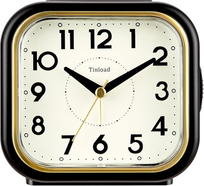 4.3" Retro Analog Alarm Clock • Silent Non Ticking • Gentle Wake • Beep Sounds • Increasing Volume • Battery Operated Snooze and Lighted on Demand • Retro Black