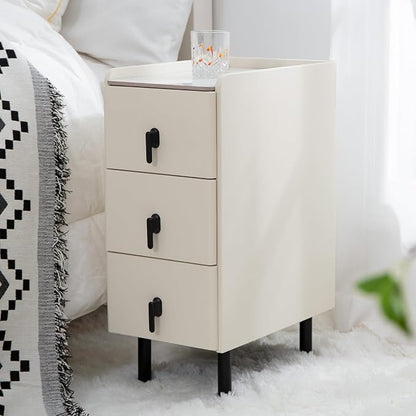 Lamberia Narrow Nightstand with 3 Drawers, Narrow Side Table, Small Bedside Table for Bedroom, Living Room, End Table for Small Space, Cream White，9.8''W x 15.8" D x 23.5" H