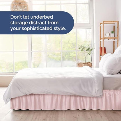 Wrap Around Dust Ruffle Bed Skirt - Lavender Pink - for King Size Beds w/ 12 Inch Drop - Easy Fit Elastic Strap - Adjustable Pleated Bedskirt w/Brushed Fabric - Wrinkle Free, Women, Men, Kids & Teens