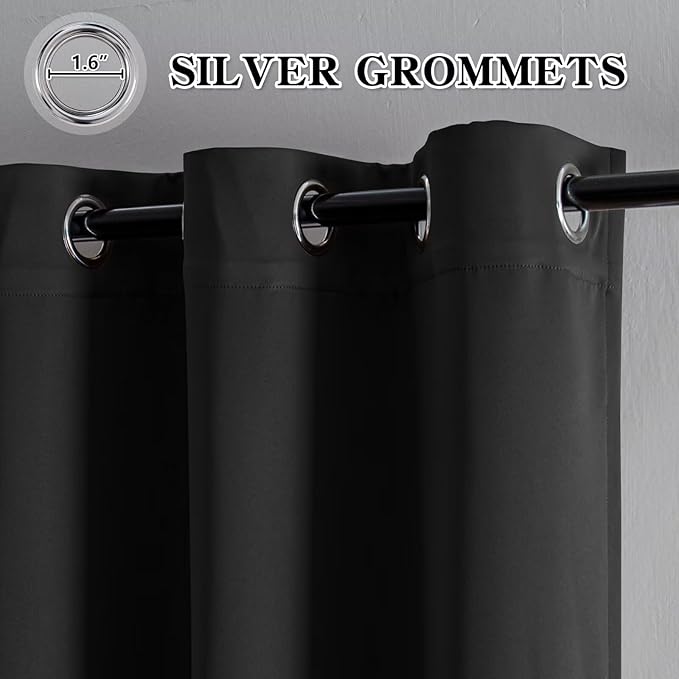 Curtains 96 Inches Long 2 Panels Set, Blackout Curtains for Bedroom Living Room, Thermal Insulated Grommet Room Darkening Drapes for Privacy Home Decor Windows(W52 x L96, Dark Grey)