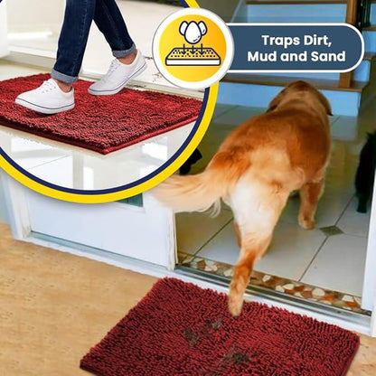 Muddy Mat® | Super Absorbent Door Mat Indoor, Microfiber Quick Dry Chenille Entryway Rug, Non-Slip Front Door Mat, Indoor Mats for Entryway, Machine Washable Pet Rug, Red 59"x24"