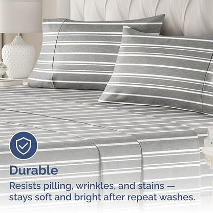 King Pillow Cases Set of 4 - Ultra Soft Hotel Quality Pillowcase Covers - Comfy, Cozy & Wrinkle Free - Shrinkage and Fade Resistant - Machine Washable Pillow Protectors - 4 Piece Set - Grey Stripes 3