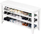Shoe Rack Bench Entryway Storage with Leather Cushion, Shoe Organizer Bench for Entryway, Ideal for Front Doors Entrances Hallway Mudroom Featuring Rubberwood And 3 Height-Adjustable Removable Shelve
