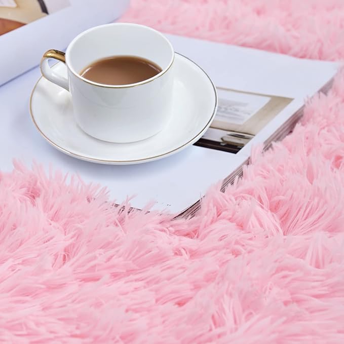 duduta 6x9 ft Pink Rectangle Fluffy Rug, Shag Fuzzy Plush Rectangle Carpet for Bedroom Nursery Living Room Home Decor