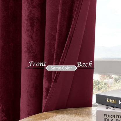 SMILETIME Burgundy Red Crushed Velvet Curtains 52x90 inch Luxurious Thermal Insulated Soundproof Drapes for Living Room Bedroom Office Soft and Durable Light-Filtering Window Treatments, 2 Panels