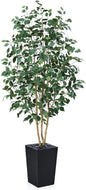 6ft Artificial Ficus Tree,Tall Faux Tree with Silk Leaves & Real Wood Trunk,UV Resistant Potted Fake Plant with Pebbles & Planter-Indoor Outdoor Floor Plant for Home Living Room,VN129