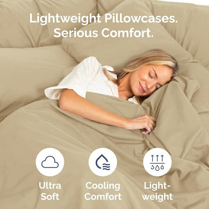 Queen Pillow Cases Set of 6 - Ultra Soft Hotel Quality Pillowcase Covers - Comfy & Wrinkle Free - Shrink, Stain and Fade Resistant - Easy-Care, Machine Washable Pillow Protectors - 6 Pcs Set - Beige