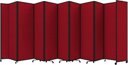 Versare Room Divider 360 Portable Wall Partition | Folding Panels | Large Freestanding Divider | Locking Wheels | Temporary Room Separator | 25' x 7'6'', Red