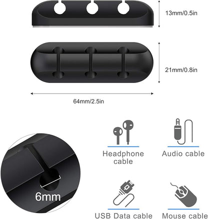 SOULWIT Cable Holder Clips, 3-Pack Cable Management Cord Organizer Clips Silicone Self Adhesive for Desktop USB Charging Cable Nightstand Power Cord Mouse Cable Wire PC Office Home