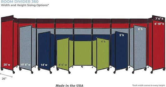 Versare Room Divider 360 Portable Wall Partition | Folding Panels | Large Freestanding Divider | Locking Wheels | Temporary Room Separator