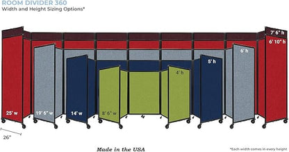 Versare Room Divider 360 Portable Wall Partition | Folding Panels | Large Freestanding Divider | Locking Wheels | Temporary Room Separator | 25' x 7'6'', Blue Spruce