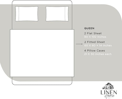 Linen Home 100% Cotton Percale Sheet Set Pack of 2, Queen Size, White, Deep Pocket, 8 Pieces Set - 2 Flat, 2 Deep Pocket Fitted Sheet and 4 Pillowcases, Crisp Cool and Strong Bed Linen