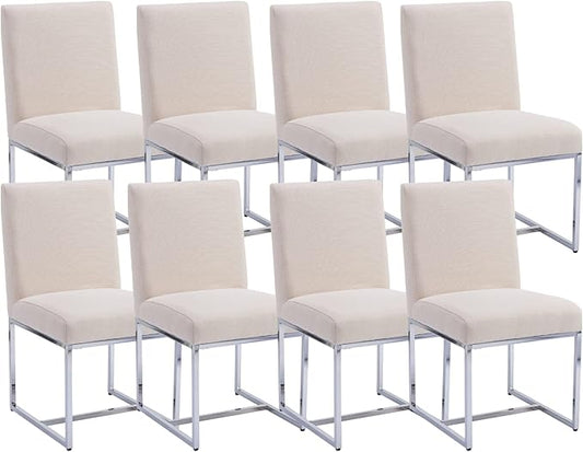 CIMOTA Modern Dining Chairs Set of 8, Upholstered Dining Room Chairs Armless Guest Side Chair with Chrome Base for Dining Room/Kitchen, Beige, 8PCS