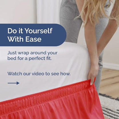 Wrap Around Dust Ruffle Bed Skirt - Red - for Queen Size Beds with 24 Inch Drop - Easy Fit Elastic Strap - Adjustable Pleated Bedskirt w/Brushed Fabric - Wrinkle Free - for Women, Men, Kids & Teens