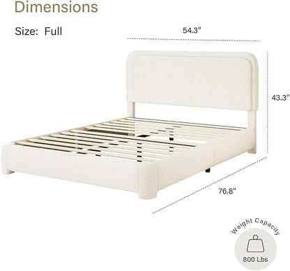 BarnFurin Full Size Bed Frame with Headboard, Cloud Boucle Upholstered Platform Bed Frame, Modern Style, Soft Rounded Corners, No Box Spring Required, Easy Assembly, Cream