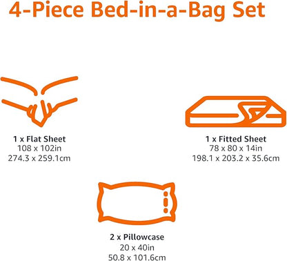 Amazon Basics Lightweight Microfiber 4-Piece Bed Sheet Set, Oliver Light, Solid, King