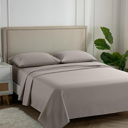 Carressa Linen 100% Egyptian Cotton King Size Sheets Set - 600 Thread Count Egyptian Cotton Queen Sheets King Size (4 PC, Taupe), Soft, Cooling, 16" Deep Pocket Sateen Weave Luxury Bed Sheet Set