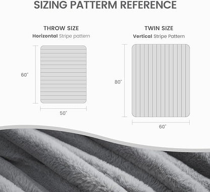 Cozy Bliss Faux Fur Throw Blanket for Couch, Cozy Warm Plush Striped Blanket for Sofa Bedroom Living Room, 60 * 80 Inches Gray