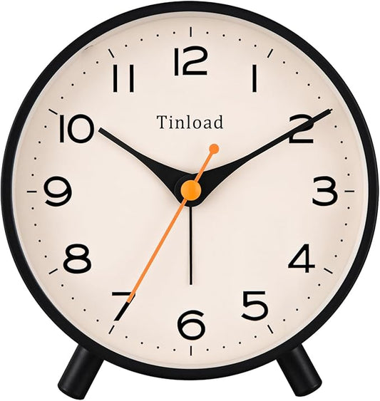 4.5" Antique Retro Analog Alarm Clock, Small Silent Bedside Desk Clock,Lighted on Demand, Battery Operated, Snooze, for Living Room, Bedroom, Bedside(Black)