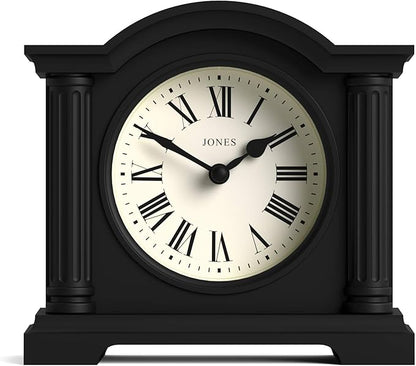 JONES CLOCKS® Kensington Mantel Clock | Classic Arch top Clock | Black | Stylish & Contemporary | Ideal for Desk, Mantelpiece, Bookshelf or Bedside