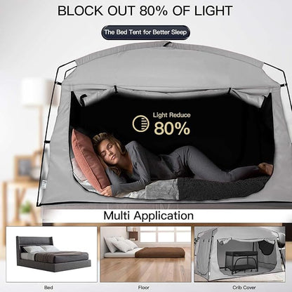 Bed Tent,Portable Privacy Sleeping Bed Canopy,Blackout 90% Drapes for Kids and Adult,Indoor Space Tent with Breathable Large Mesh Windows